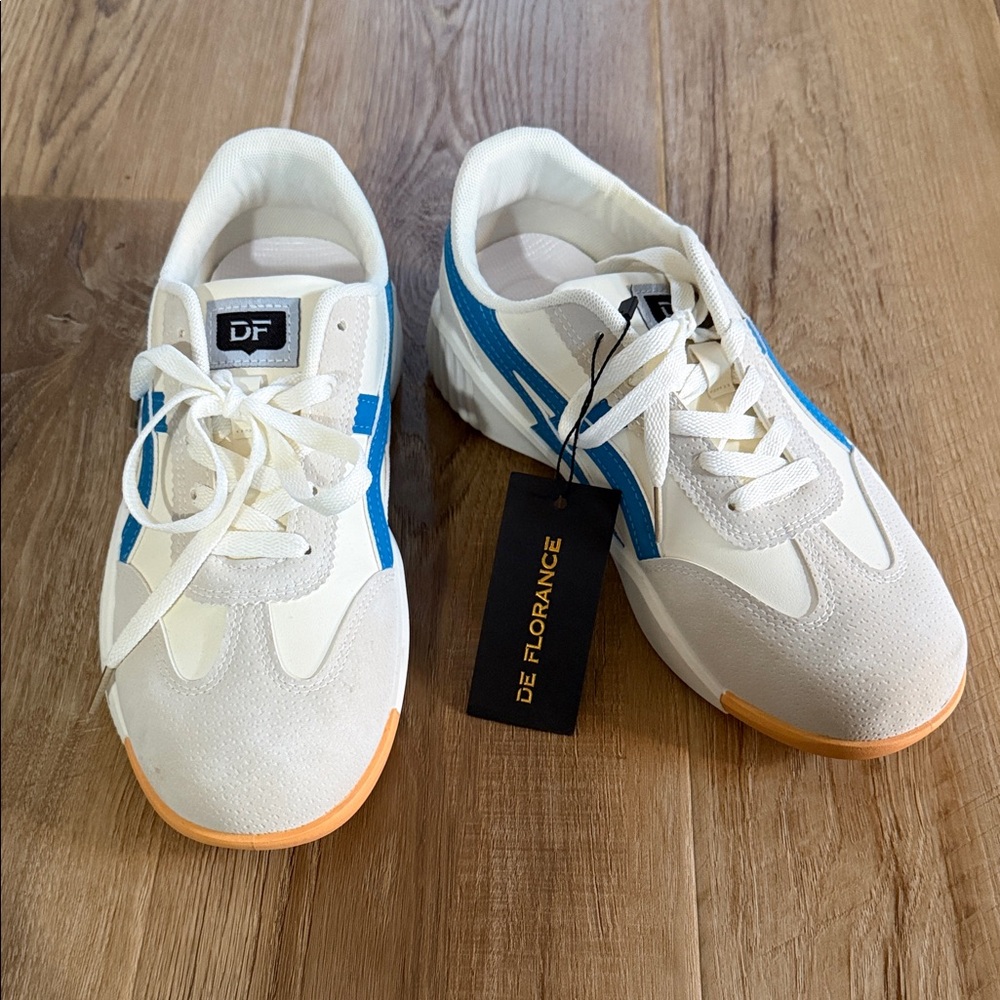 DE FLORANCE Women's Cream & Blue Athletic Sneakers